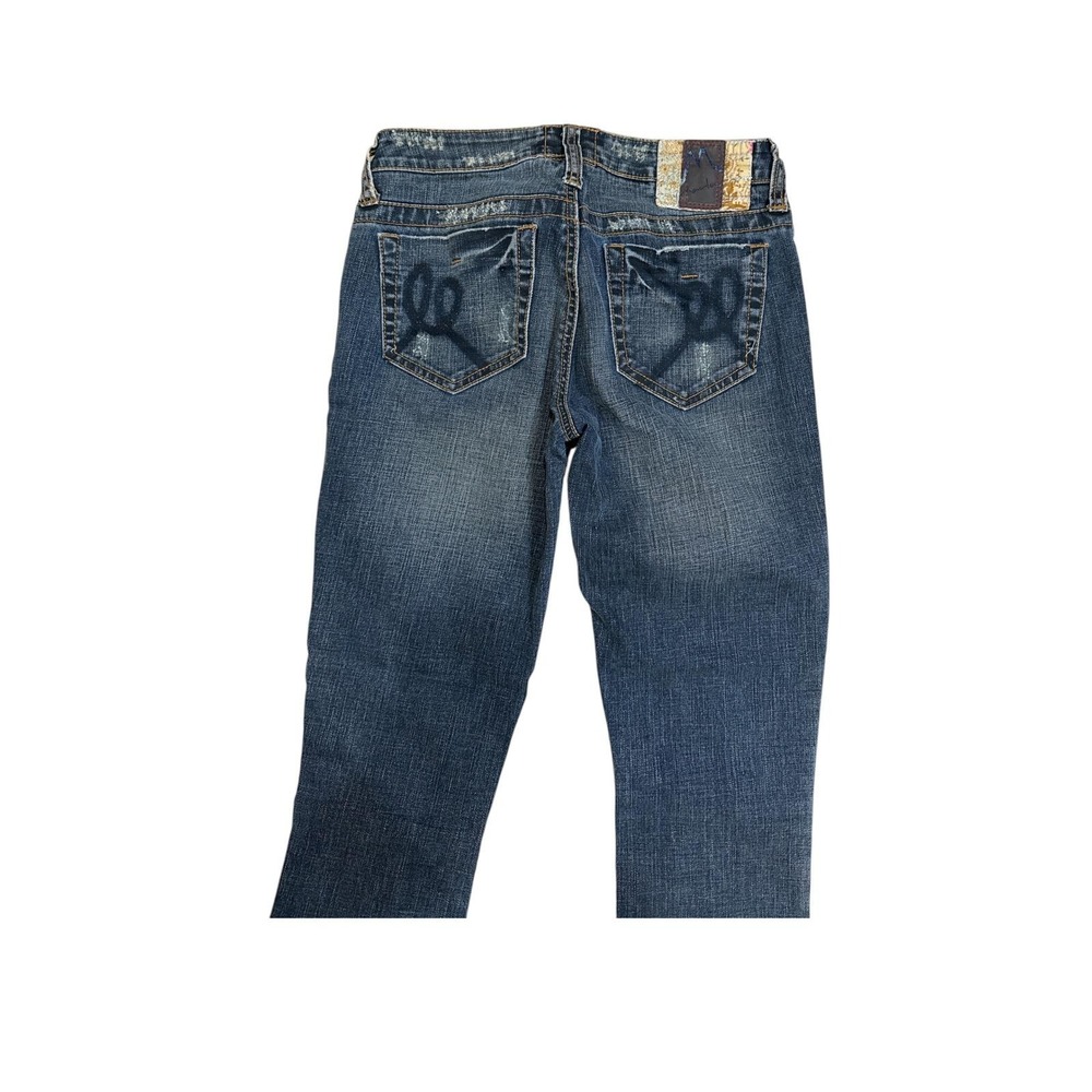 Marlowe Womens Dark Wash Slim Straight Leg Low Rise Distressed Denim Jeans 27
